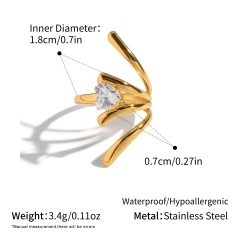 Light Luxury High End Stylish Versatile Irregular Geometric Line Zircon Ring 18K Gold Plated Waterproof Stainless Steel YF8317