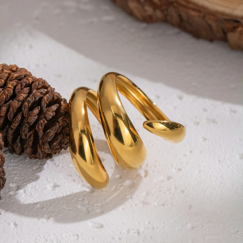 Niche Personality Non Fading Waterproof Open Rotating Line Ring 18K Gold Plated Waterproof Stainless Steel YF8314