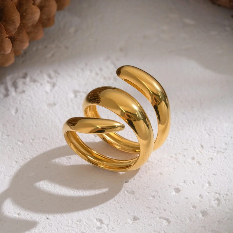 Niche Personality Non Fading Waterproof Open Rotating Line Ring 18K Gold Plated Waterproof Stainless Steel YF8314