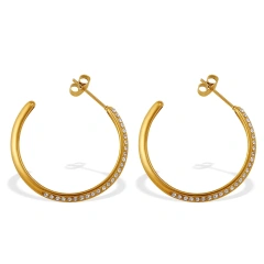 Personality Fashion Exquisite Light Luxury Exaggerated Zircon Stone Earrings 18K Gold Plated Waterproof Stainless Steel YF8310