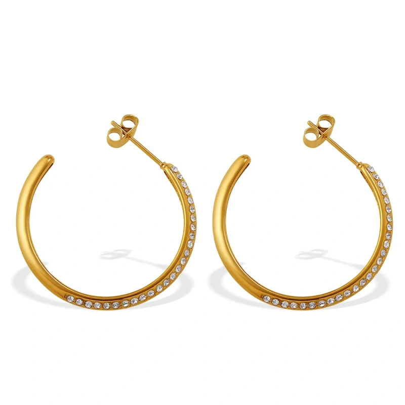 Personality Fashion Exquisite Light Luxury Exaggerated Zircon Stone Earrings 18K Gold Plated Waterproof Stainless Steel YF8310