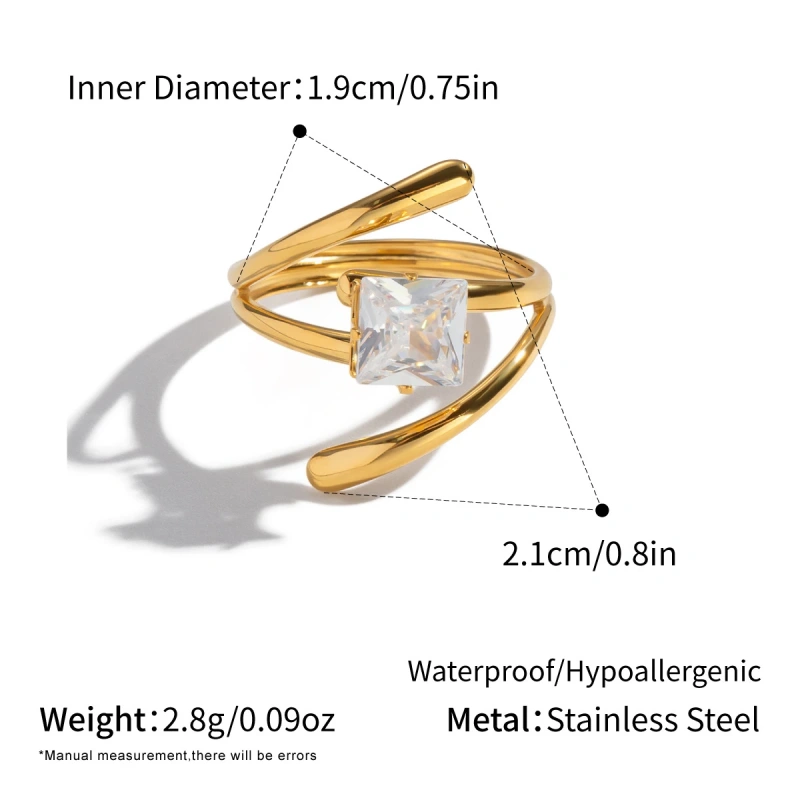 Light Luxury High End Stylish Versatile Irregular Geometric Line Zircon Ring 18K Gold Plated Waterproof Stainless Steel YF8317