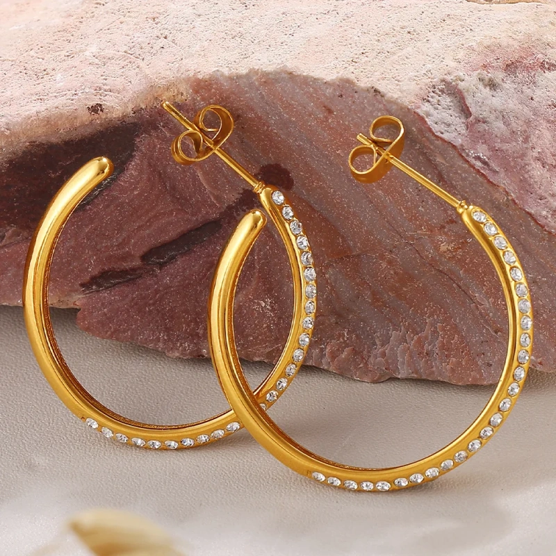 Personality Fashion Exquisite Light Luxury Exaggerated Zircon Stone Earrings 18K Gold Plated Waterproof Stainless Steel YF8310