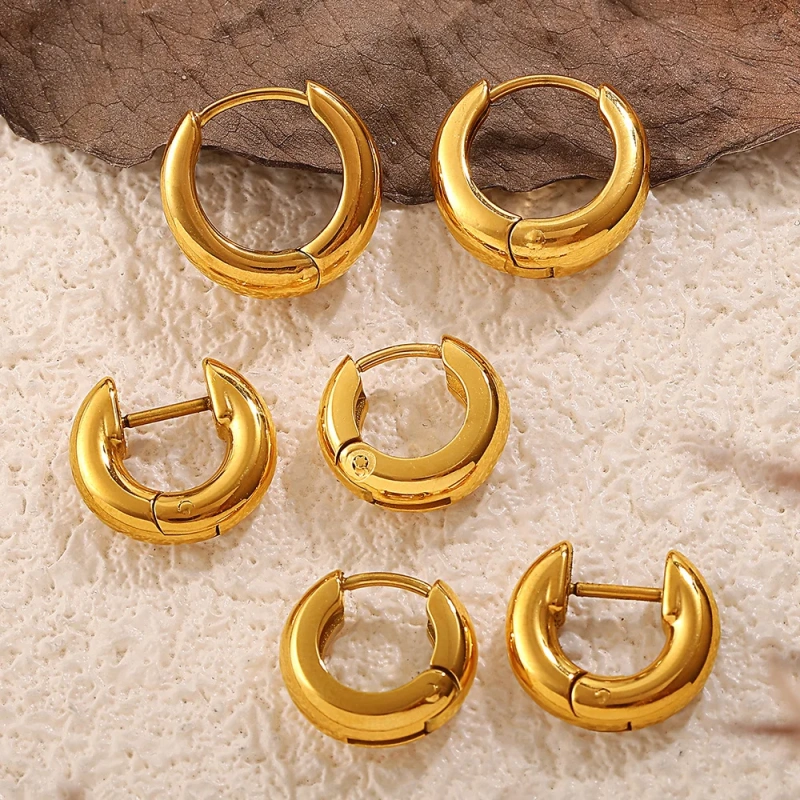 Premium Sense Geometric Glossy Metal Earrings 18K Gold Plated Waterproof Stainless Steel YF8172