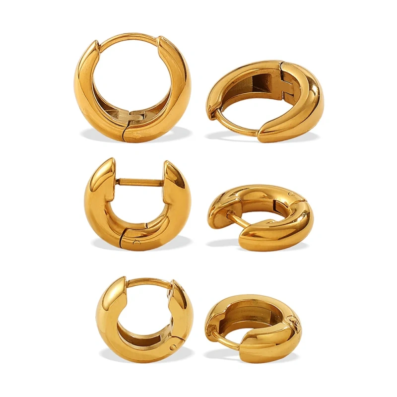 Premium Sense Geometric Glossy Metal Earrings 18K Gold Plated Waterproof Stainless Steel YF8172