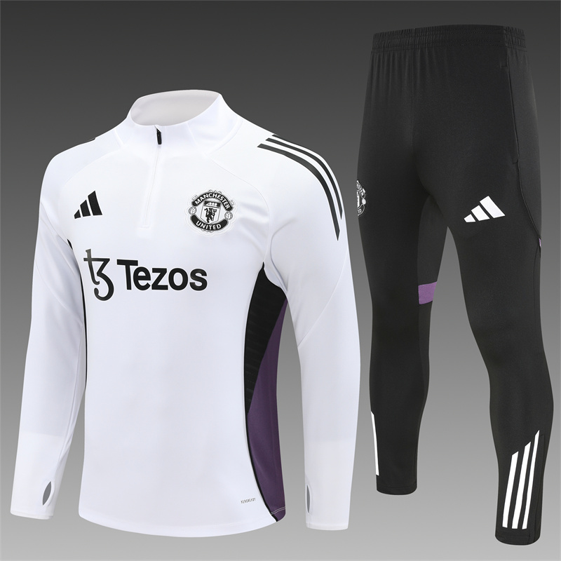 2526 Manchester United white with purple trim, short-sleeved design