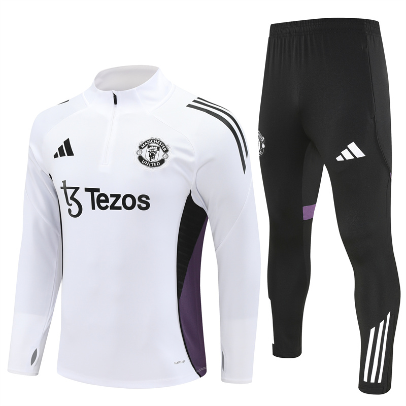 2526 Manchester United white with purple trim, short-sleeved design