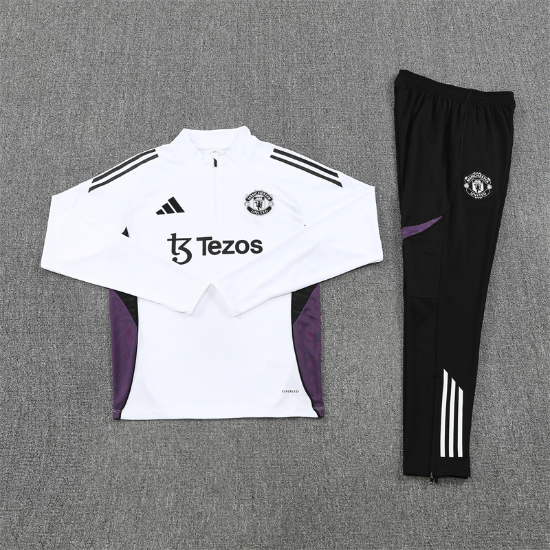 2526 Manchester United white with purple trim, short-sleeved design