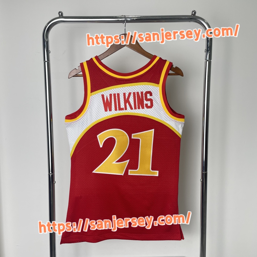 MN Hot Pressed Retro Shirt SW Hawks 8586 Season Red No. 21 Wilkins