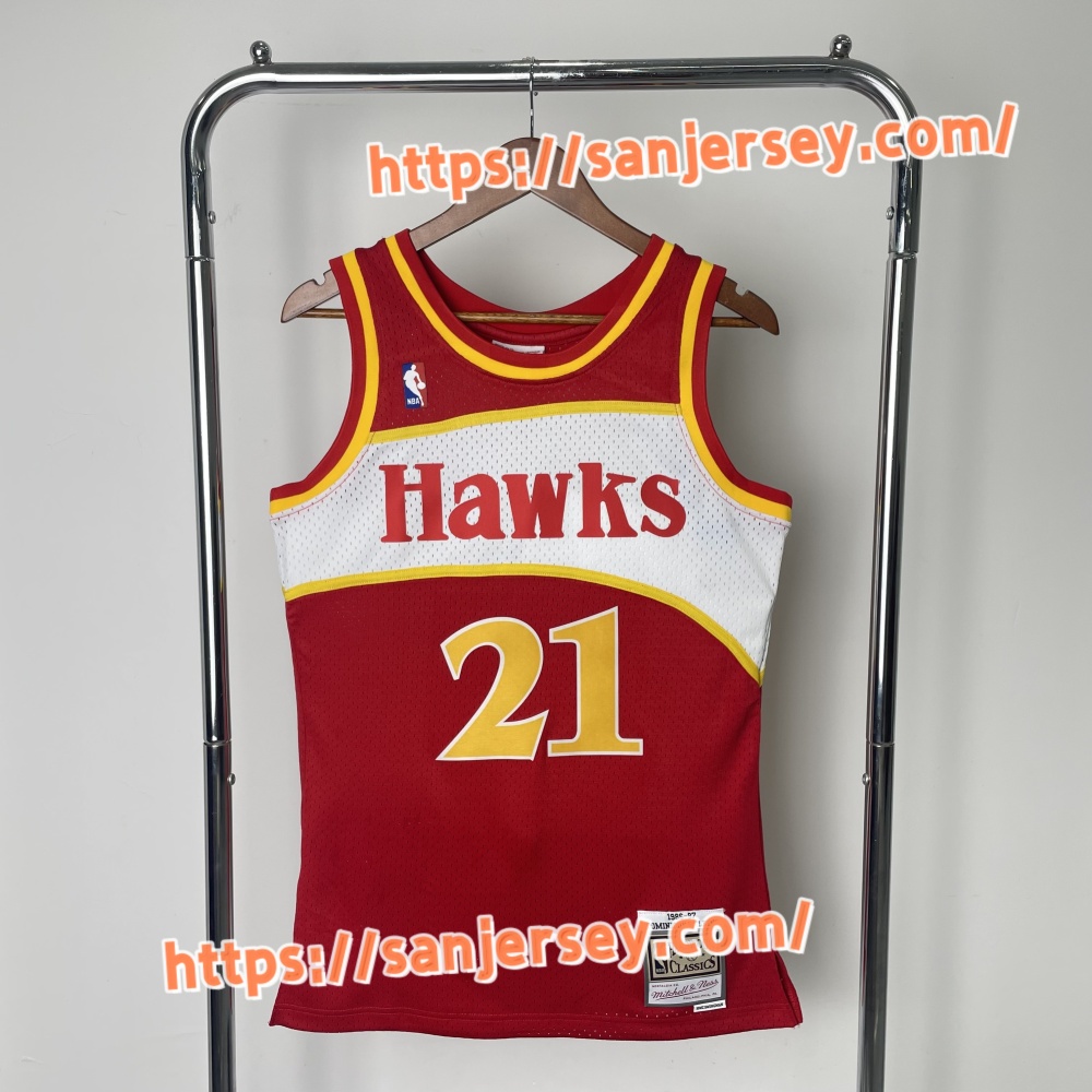 MN Hot Pressed Retro Shirt SW Hawks 8586 Season Red No. 21 Wilkins