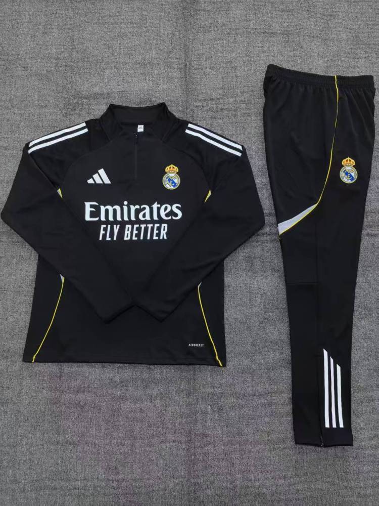 2024/2025 Real Madrid Long Zipped Jacket Training Suit Black Football Shirt