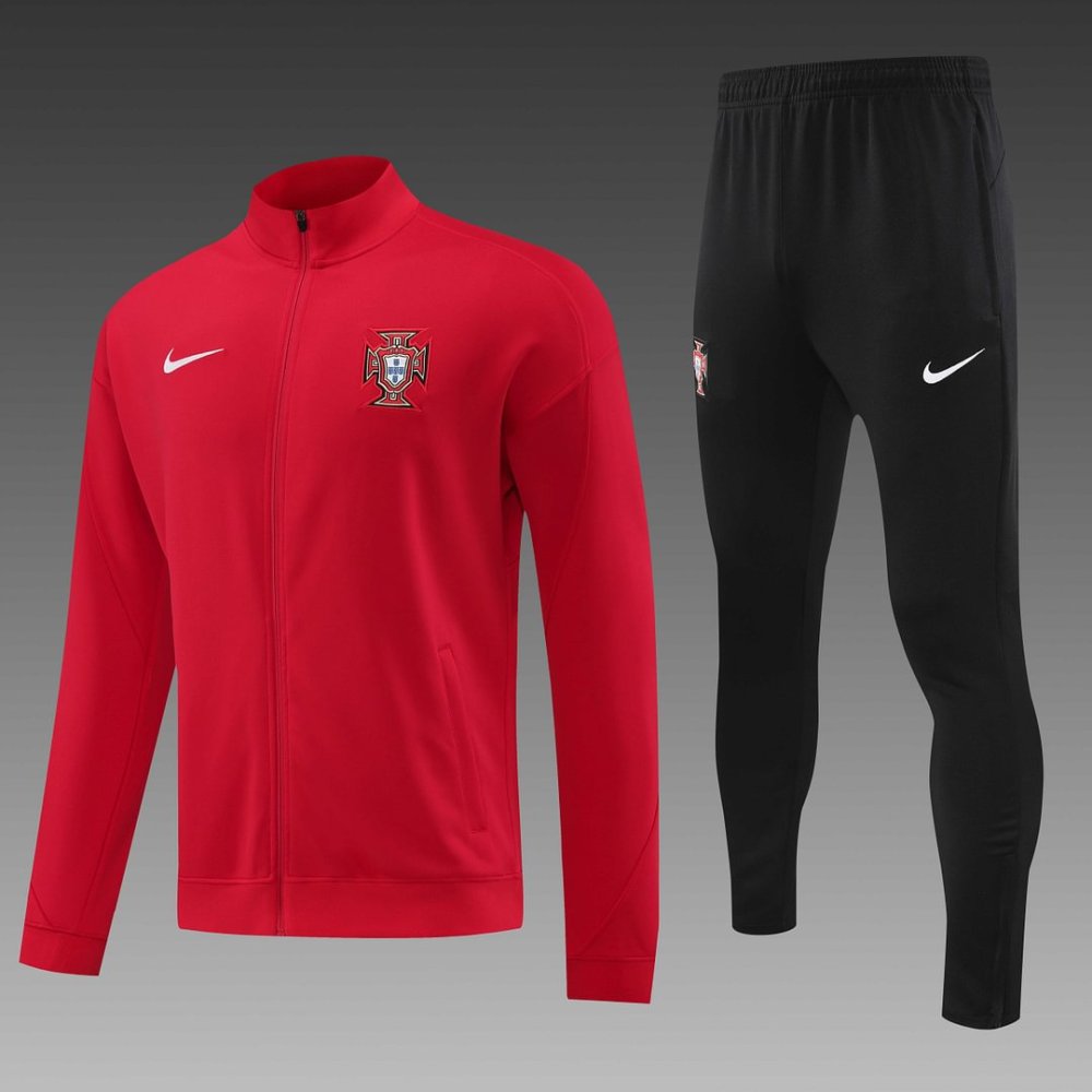 2024/2025 Portugal Long Zipped Jacket Training Suit Red Football Shirt
