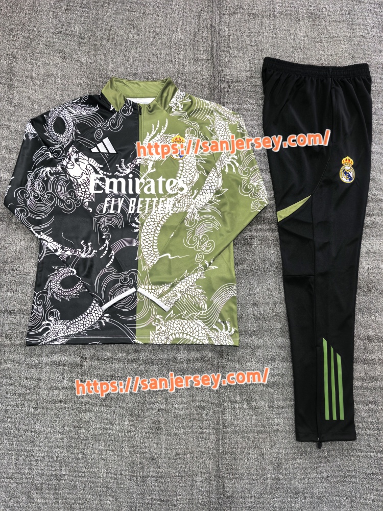 2025/2026 Real Madrid Black green Training suit set long sleeves