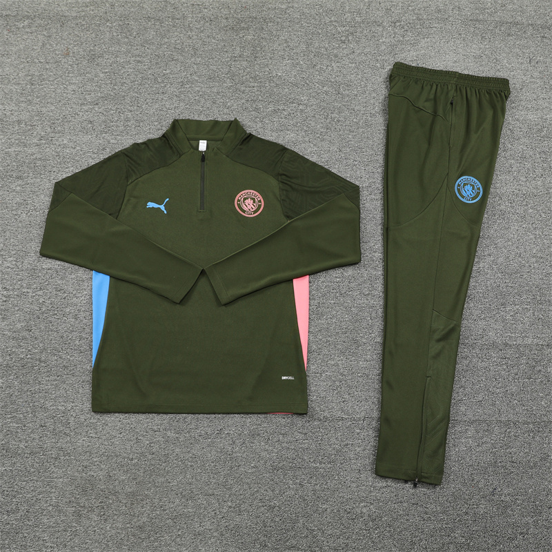 2024/2025 Manchester City Army Green Half-Pull Training Football Jersey