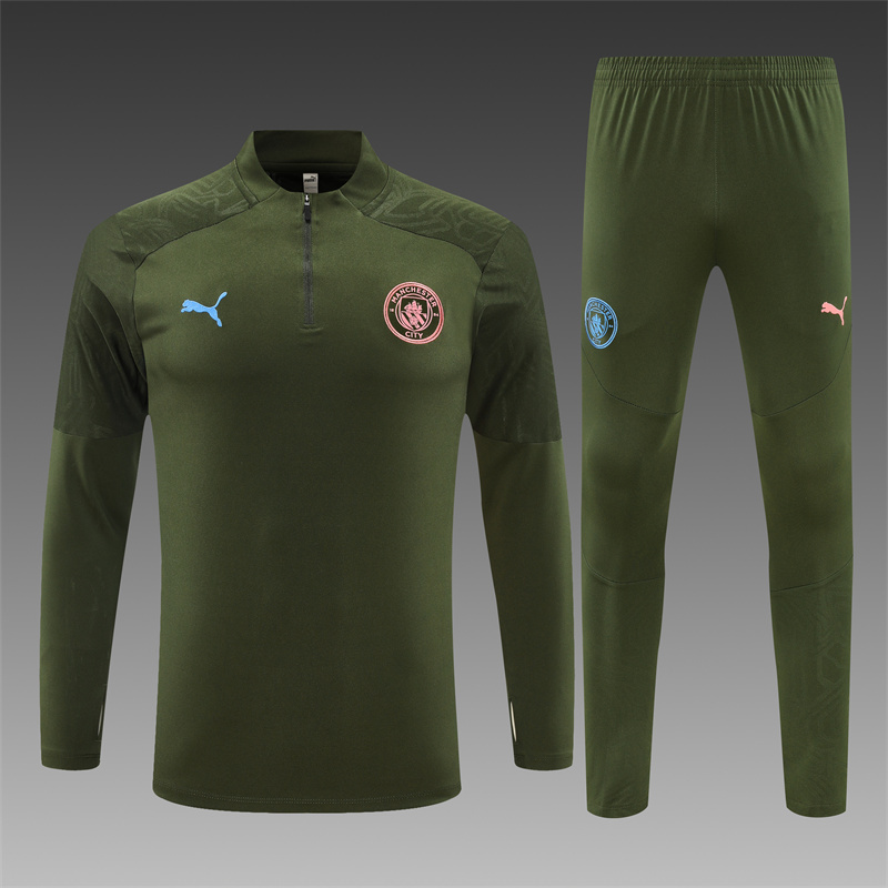 2024/2025 Manchester City Army Green Half-Pull Training Football Jersey