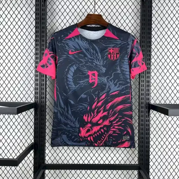 2025/2026 Barcelona Dark Blue and Pink Dragon Special Soccer Jersey Fan Edition