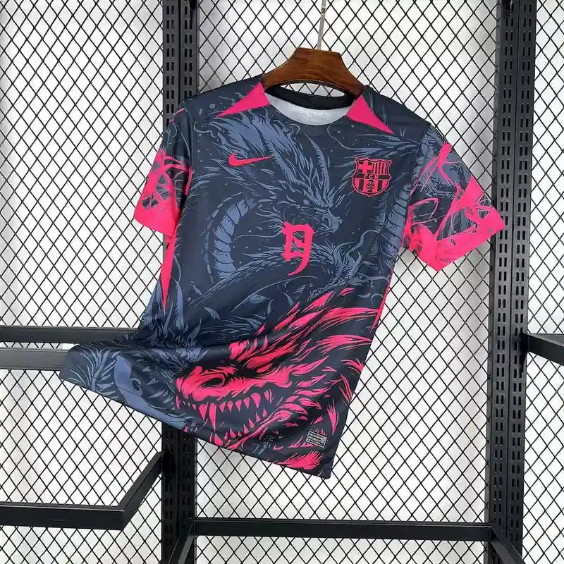 2025/2026 Barcelona Dark Blue and Pink Dragon Special Soccer Jersey Fan Edition