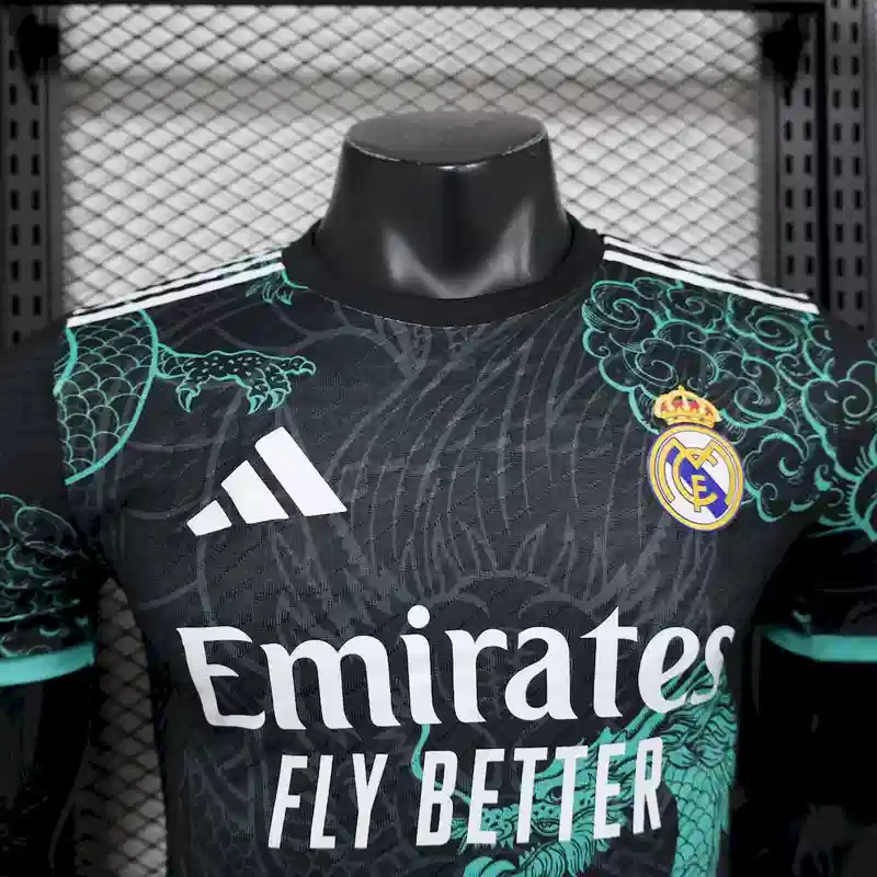2025/2026 Player Version Real Madrid Black Green Dragon Edition Soccer Jersey