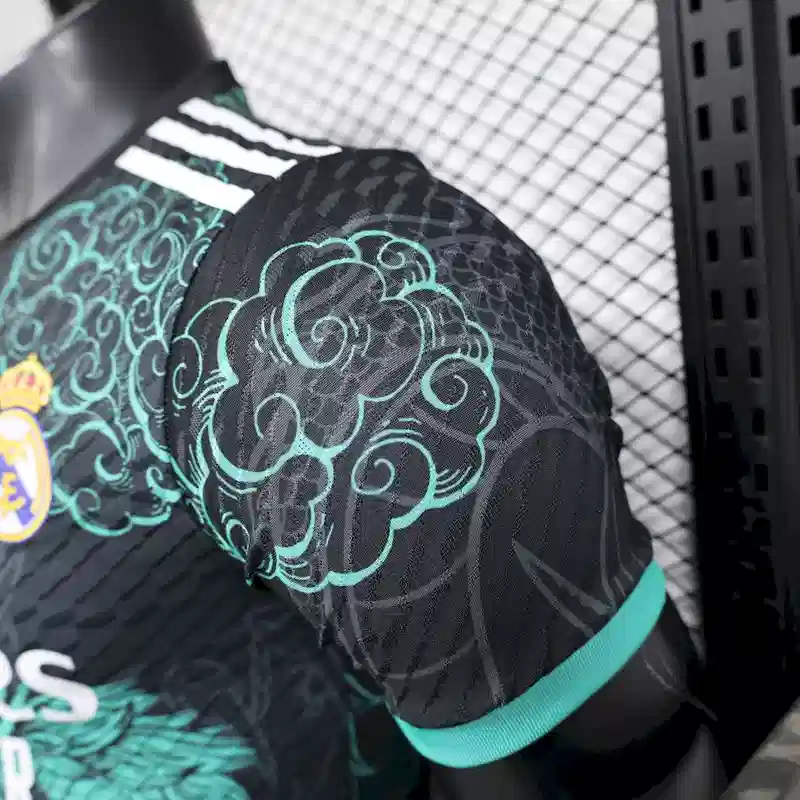 2025/2026 Player Version Real Madrid Black Green Dragon Edition Soccer Jersey