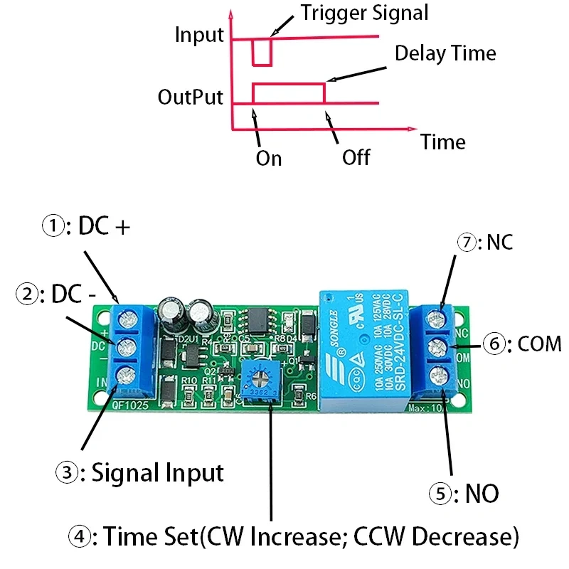 Adjustable Delay Monostable Trigger Relay Module 3V-24V DC 10s-60s/10min Timer Switch for Arduino/Robotics/Smart Home