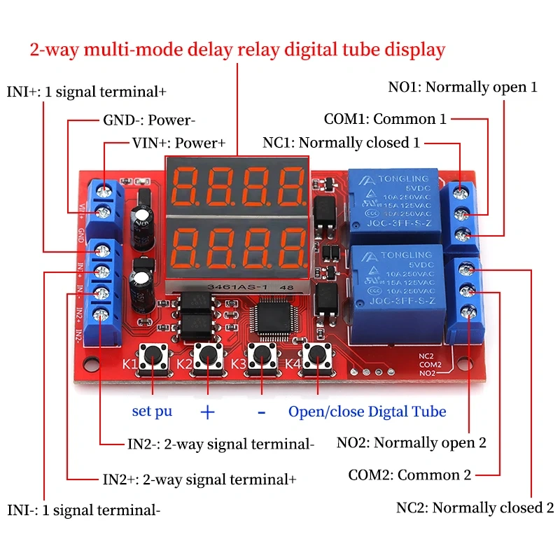 DC 5V 12V 24V 10A Adjustable Time Delay Relay Module LED Digital Timming Relay Timer Delay Trigger Switch Timer Control Switch