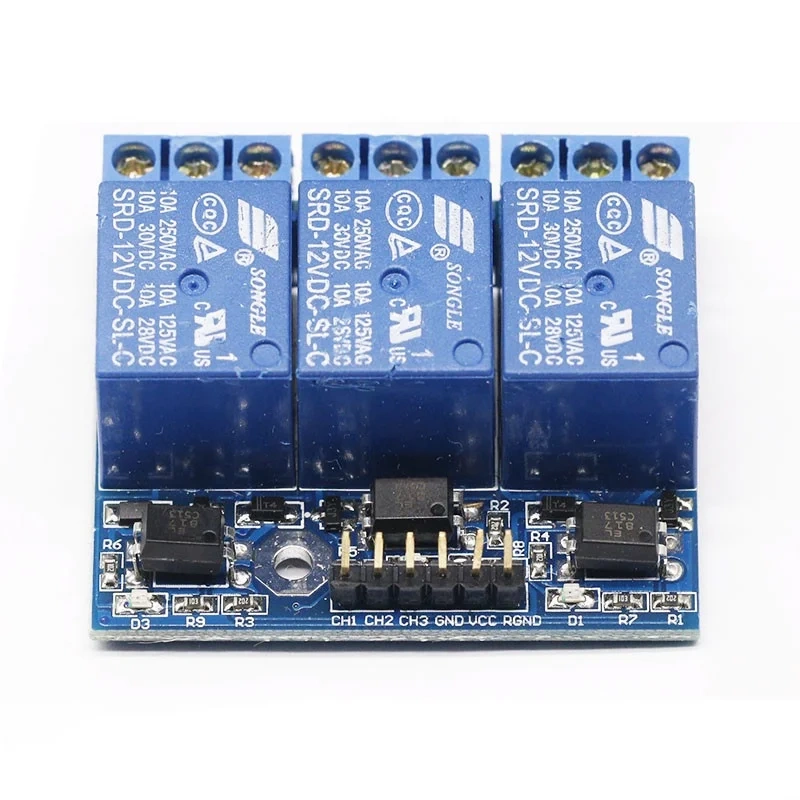 3 Channel Relay Module With Optocoupler Isolation Opto-isolated Compatible 3.3V 5V Signal High-voltage Relay