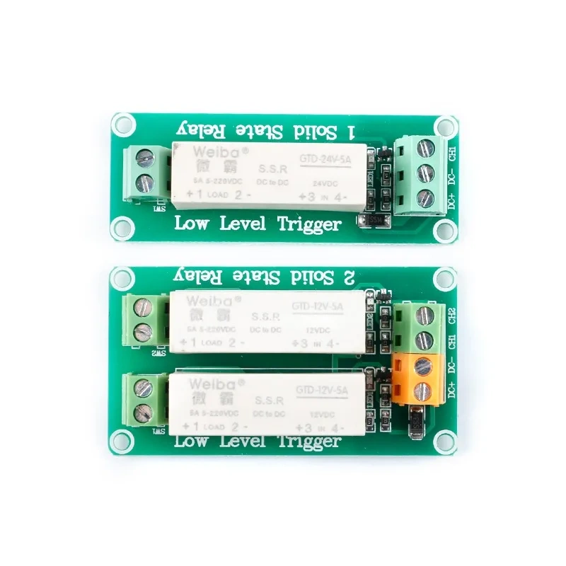 1 2 Channels 5V/12V/24V Low-level Trigger Solid State Relay Module DC-controlled DC Single-phase Device