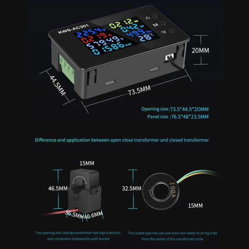 KWS-AC301 Digital Voltmeter Electricity Power Meter Wattmeter Energy Analyzers  AC 50-300V Voltage Detector 0-100A 50-60HZ