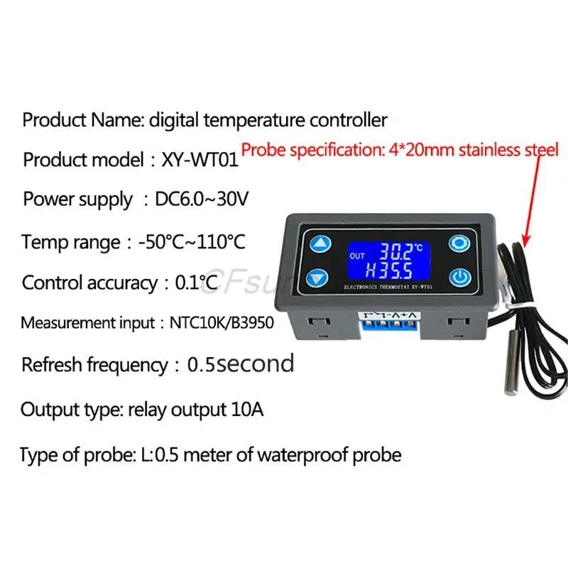 XY-WT01 Temperature Controller Digital LED Display Heating/Cooling Regulator Thermostat Switch