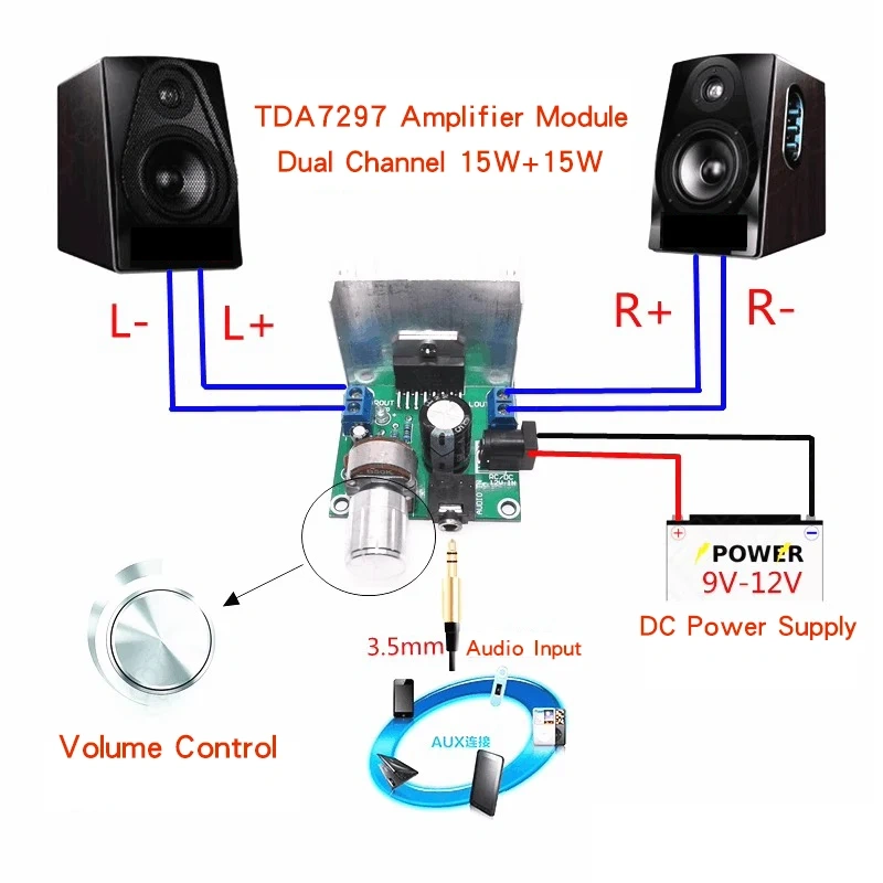 Mini 2 Channel Audio Amplifier Board Tda7297 Amplifier Board Amplifier Board Dual Channel Noiseless 12v Finished Amplifier Board