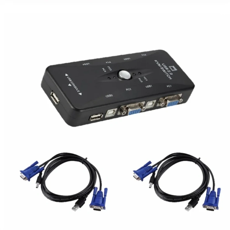 KVM Switch VGA USB 2.0 Switch Adapter Shared Controller 4 Input 1 Output For Computer Projector Printer Keyboard Mouse KVM cable