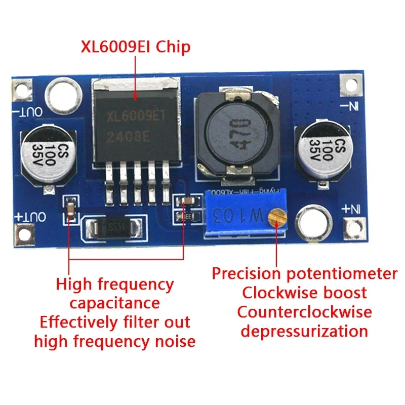 XL6009 4A Boost Converter Step Up Adjustable 15W 5-32V to 5-50V DC-DC Power Supply Module High Performance Low Ripple