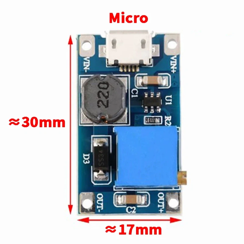 1PC MT3608 DC-DC Adjustable Boost Module 2A Boost Plate Step Up Module with/without MICRO USB Maximum Output 28V 2A