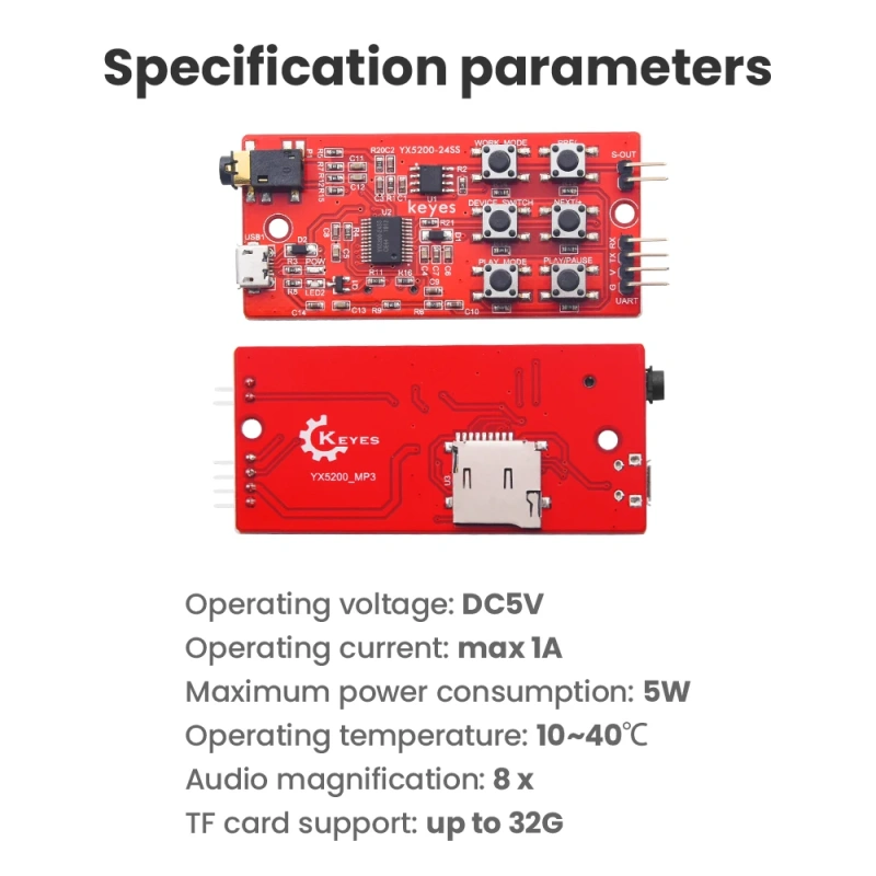 KEYES YX5200-24SS MP3 Voice Module With TF Card Solt +Speaker+Micro USB UART Port For Arduino &Raspberry Pi Projects DIY Kit