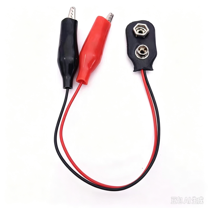 9V Battery Buckle to Crocodile Clip Cable