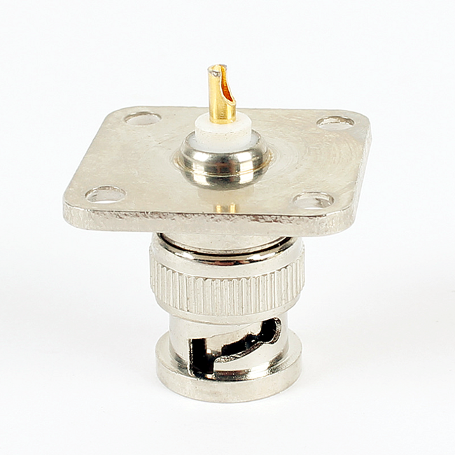 BNC Male 4 Hole Flange Panel Chassis Mount Solder Type RF Adapter PCB Connector