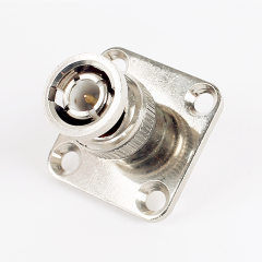 BNC Male 4 Hole Flange Panel Chassis Mount Solder Type RF Adapter PCB Connector