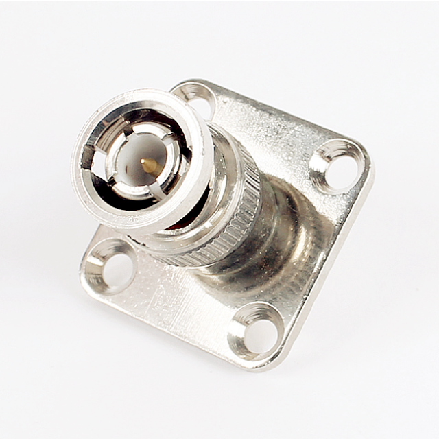 BNC Male 4 Hole Flange Panel Chassis Mount Solder Type RF Adapter PCB Connector