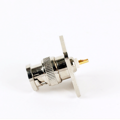 BNC Male 4 Hole Flange Panel Chassis Mount Solder Type RF Adapter PCB Connector