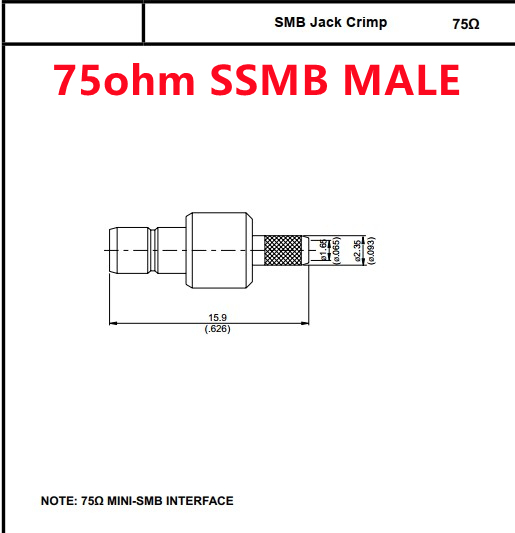 75Ohm Straight Mini SMB Male Connector for RG179 Coaxial Cable