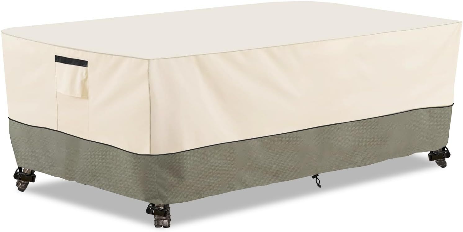 Outdoor Furniture Covers Waterproof,600D Heavy Duty Outdoor Dining Table and Chairs General Purpose Furniture Cover,Patio Furniture Covers 111L x 74W x 28H inch Beige