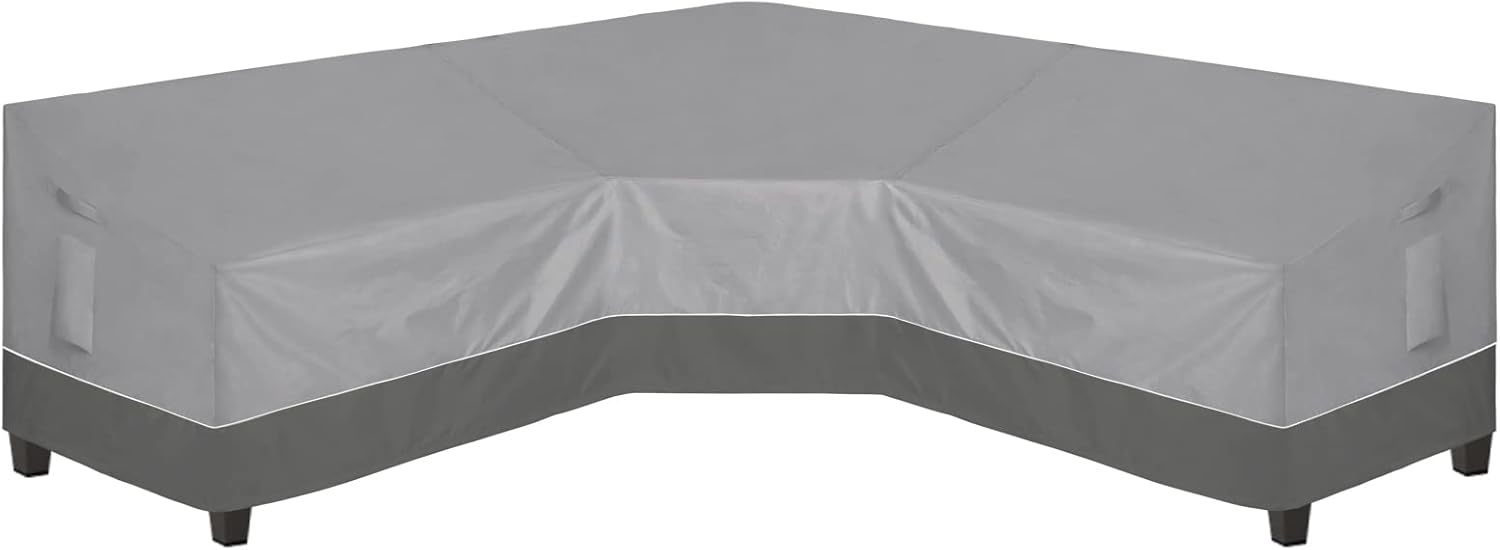 Outdoor V-Shaped Sectional Sofa Cover 89"X89" UV Resistant Patio Sectional Couch Cover Waterproof Lawn Patio Furniture Cover, Gray/Dark Gray