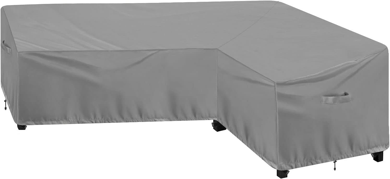 OutdoorLines Waterproof Outdoor Patio Sectional Cover - UV Resistant & Windproof V-Shaped Patio Furniture Covers for Deck, Lawn and Backyard, 420D Heavy Duty Couch Cover 89" L (on Each Side) Grey