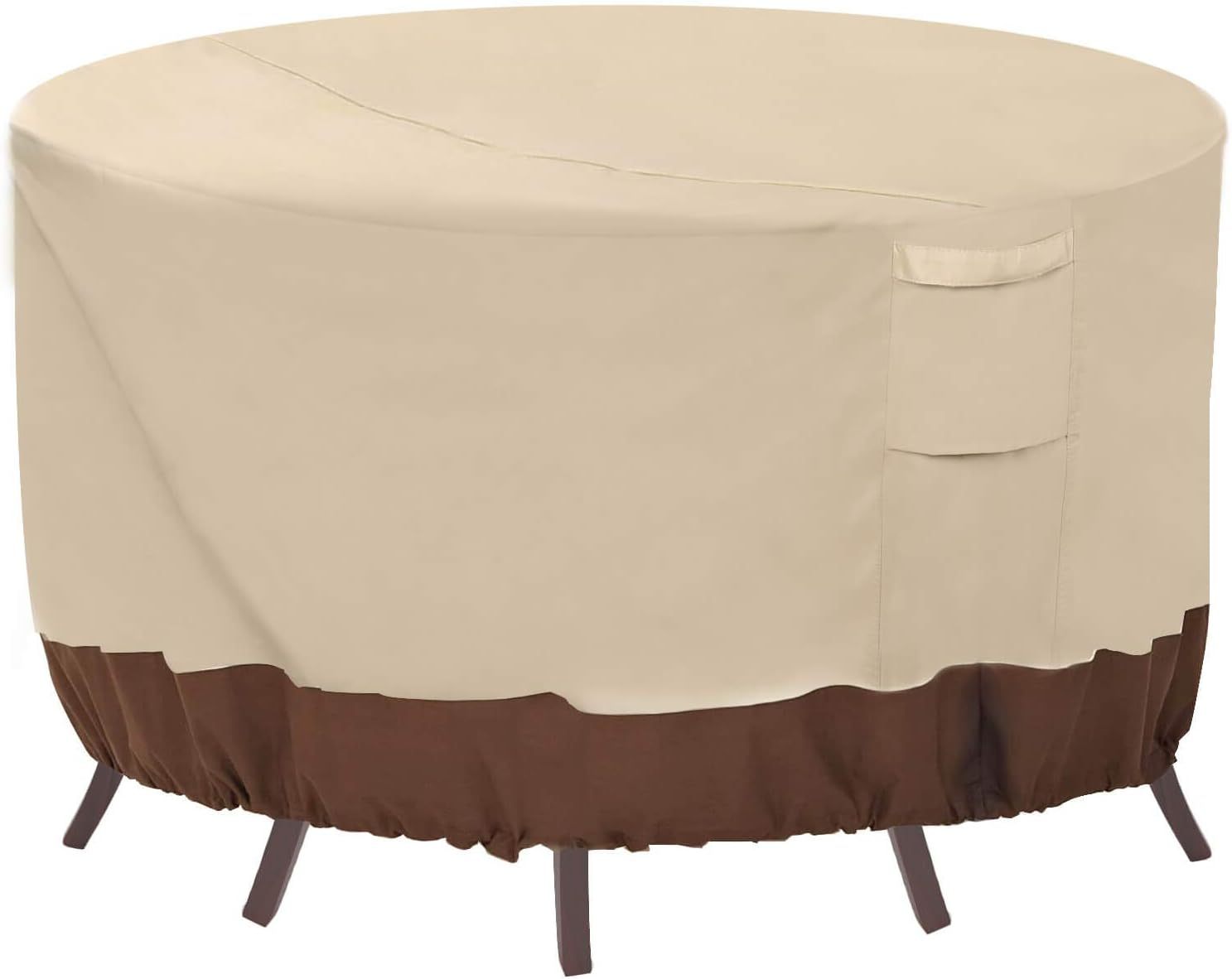 Round Patio Furniture Covers, 100% Waterproof Outdoor Table Chair Set Covers, Anti-Fading Cover for Outdoor Furniture Set, UV Resistant, 62" DIAx28 H,Beige & Brown