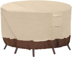 Round Patio Furniture Covers, 100% Waterproof Outdoor Table Chair Set Covers, Anti-Fading Cover for Outdoor Furniture Set, UV Resistant, 62" DIAx28 H,Beige & Brown