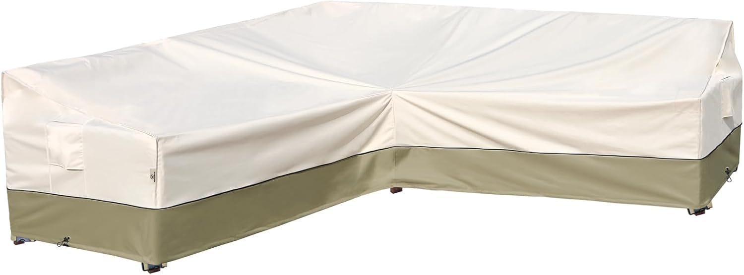 Outdoor Sectional Couch Cover - Waterproof, Rip-Stop, Anti-UV 600D Heavy Duty with 3 Air Vent (V-Shaped-105''X105''), Light Green