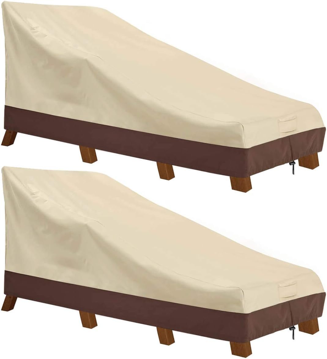Chaise Lounge Cover Outdoor Waterproof, 2 Pack Patio Lounge Chair Cover 600 D Heavy Duty, UV & Rip & Fade Resistant, All Weather Protection, 80W x 32D x 25H inch, Beige & Olive