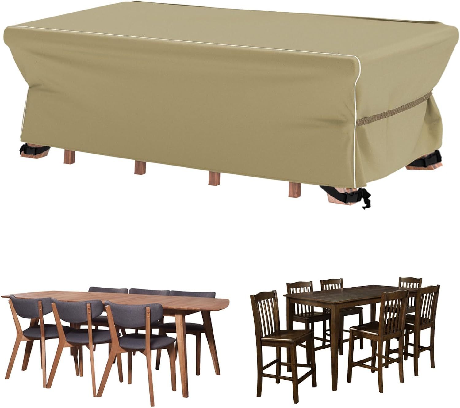 Patio Furniture Covers, Outdoor Table Furniture Cover Waterproof Rectangle, Patio Sectional Couch Set Cover for Deck, Lawn and Backyard, UV Resistant, 110"L x 84"W x 28"H, Camel