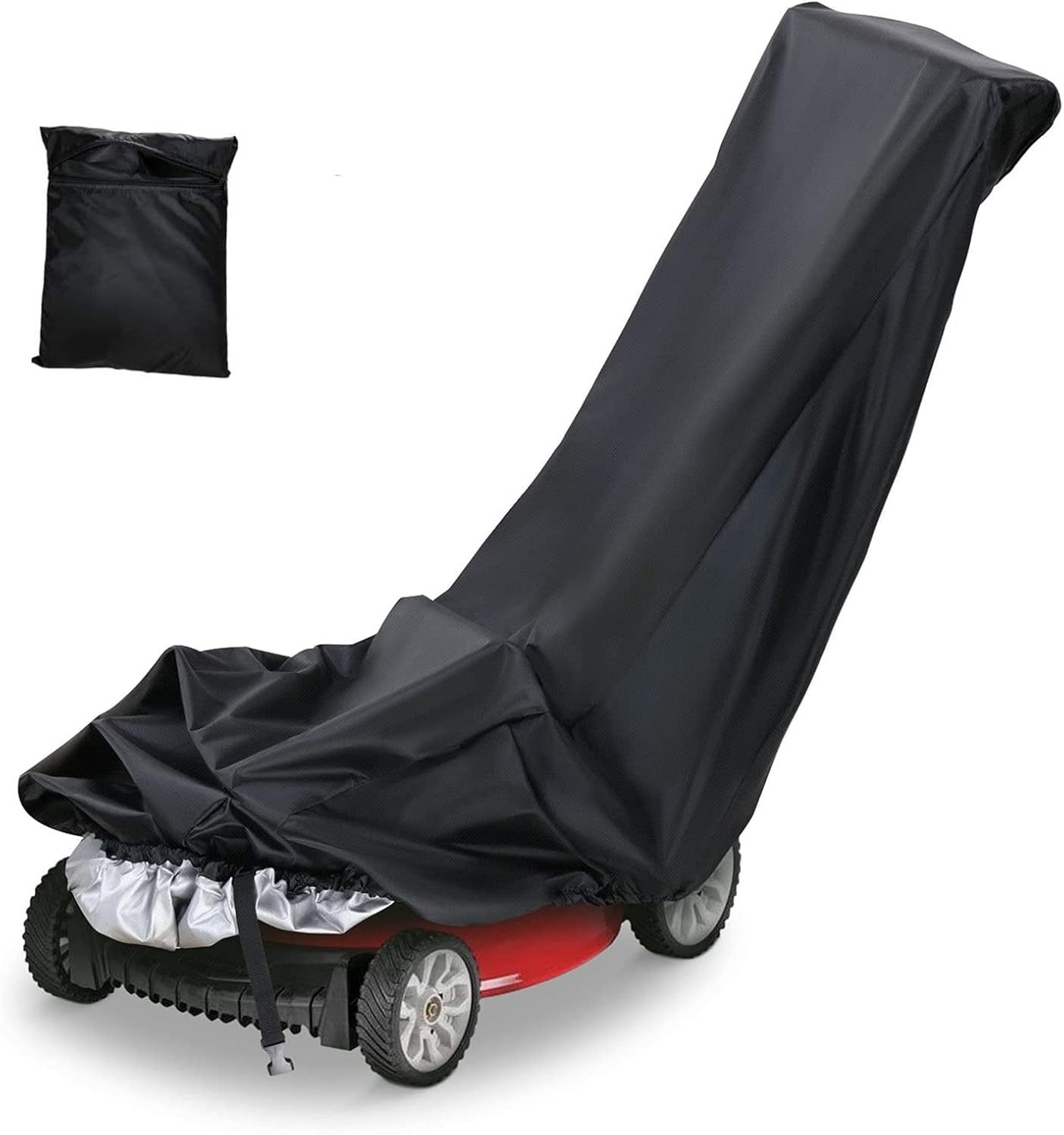 Outdoors Lawn Mower Cover - Heavy Duty 600D Polyester Oxford Waterproof, UV Protection Universal Fit with Drawstring & Cover Storage Bag，Black
