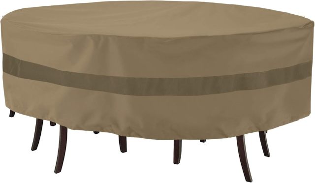 Patio Round Table and Chairs Cover, Heavy Duty Waterproof Patio Furniture Set Cover for Outdoor Dining Set, Veranda Patio Furniture Cover for All Weather Protection, 84"Dia x 30"H, Taupe